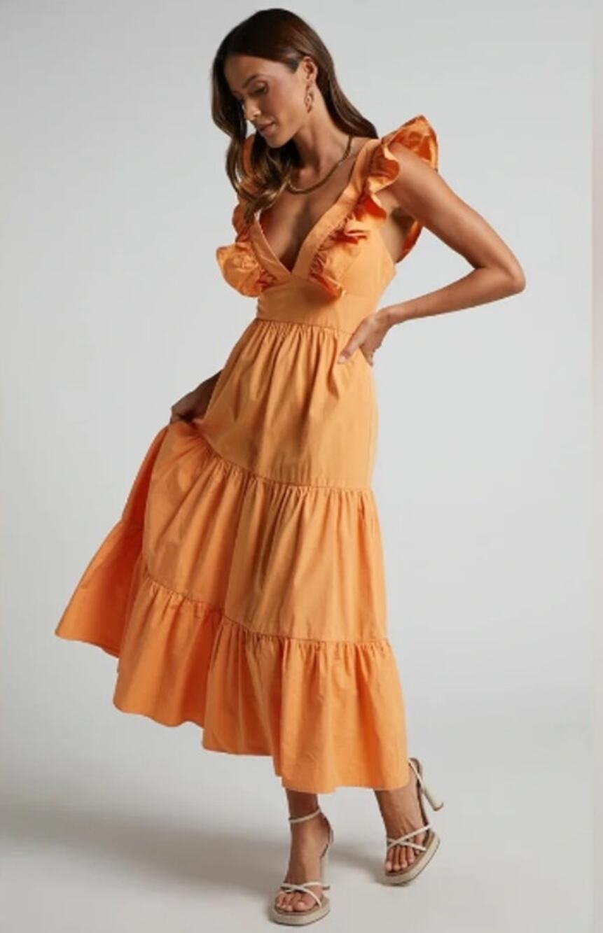 NWT | Showpo Levona Ruffle Shoulder Midi Dress, Size US 14
